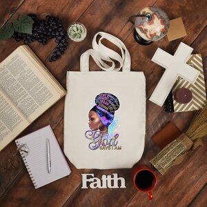 God Says I Am Purple Gold DTF Print Handmade Heavy Canvas Cotton Tote Bag